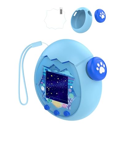 toergy Silikon-Schutzhülle für Tamagotchi Paradise - Weiche Anti-Drop Stoßfest Hülle,mit Einem String & Schutzfilm,Elektronisches Haustierzubehör, Schutz für Virtual Pet Game Machine (blau) von toergy