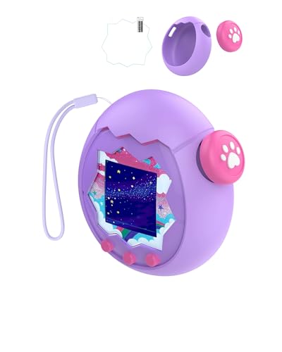 toergy Silikon-Schutzhülle für Tamagotchi Paradise - Weiche Anti-Drop Stoßfest Hülle,mit Einem String & Schutzfilm,Elektronisches Haustierzubehör, Schutz für Virtual Pet Game Machine (lila) von toergy