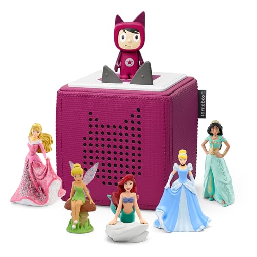 tonies Ultimate Disney Princess Purple Toniebox Starter Set Bundle mit 1 Creative Tonie, Jasmin, Tinker Bell, Cinderella, Die Schöne und das Biest und die kleine Meerjungfrau Tonie Charaktere von tonies