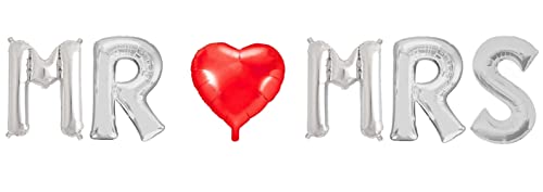 XXL Folienballon Mr. & Mrs. mit Herz 80 cm x 3 Meter in SILBER Buchstabenballons für Dekorationen, Luftballon für die Hochzeit, Heliumballon XXL Folienballon Mr. & Mrs. mit Herz 80 cm x 3 Meter in SILBER Buchstabenballons für Dekorationen, Luftballon für die Hochzeit, Heliumballon von TOP TEN