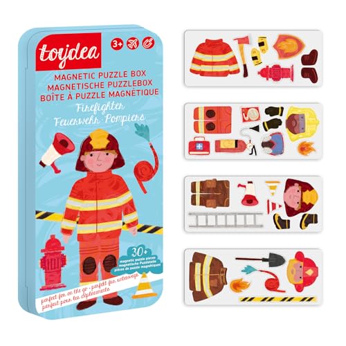 Toydea Magnetspiel Puzzle Box Feuerwehrmann - Fördert Motorik & Fantasie - Feuerwehr Spielzeug ab 3 Jahre, ideales Reisespiel für Kinder - Feuerwehr Geschenk für Jungen & Mädchen von toydea