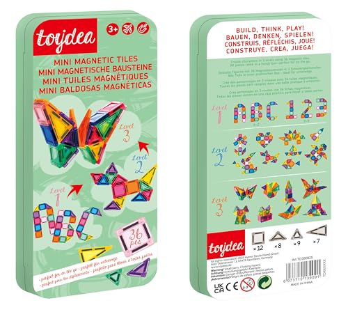 toydea Magnet Bausteine 36 Stück Fördert Kreativität, Motorik & Fantasie - Umweltfreundliches Magnetisches Spielzeug ab 3 Jahre, ideales Reisespiel für Kinder | Beschäftigung für Autofahrt & Flugzeug von toydea