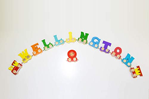 Buchstabenzug Bunt Namens-Set 10 Buchstaben Namen (kostenfreie Loc, Waggon & Fotozug) | Fun World Toys® Buchstaben Zug Holz Name von toys.funworld