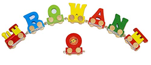 Buchstabenzug Bunt Namens-Set 5 Buchstaben Namen (kostenfreie Loc, Waggon & Fotozug) | Fun World Toys® Buchstaben Zug Holz Name von toys.funworld