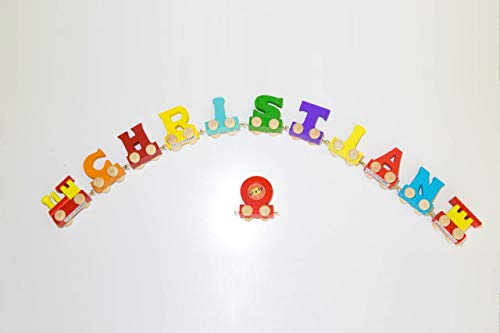 Buchstabenzug Bunt Namens-Set 9 Buchstaben Namen (kostenfreie Loc, Waggon & Fotozug) | Fun World Toys® Buchstaben Zug Holz Name von toys.funworld