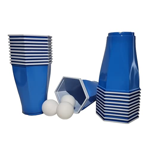 trooplex Hexagon Bierpong Becher | 22 Redcups mit 3 Bällen | 500 mL Mehrweg Plastik | american beer pong party set Red Cups 16 oz für Partys Festivals als Geschenk oder zum Vorglühen Trinkspiel (Blau) von trooplex