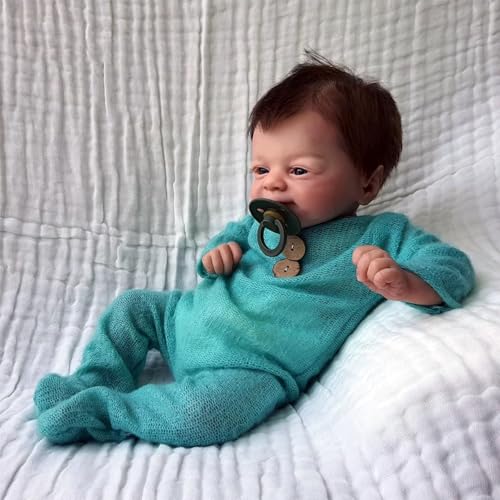 truly soft Lebensechte Baby Puppen-Reborn Dolls 20 inch Grüne Babypuppe, Stoffpuppe, Handgefertigt Puppe in Mintgrünem Strampler, 50 cm Reborn Puppe Neugeborene Baby-Jungen Mädchen Spielzeug Geschenk von truly soft