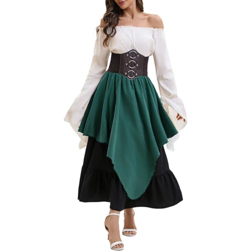 tsaChick Mittelalter Kleidung Damen Set, Schulterfreies Mittelalter Bluse Renaissance Viktorianisches Maxirock Kleid Retro Gothic Korsett, Karneval Halloween Party Faschingskostüm von tsaChick