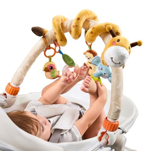 TUMAMA 2in1 Baby Kinderwagen Spielzeug Spielbogen, Activity Spirale Spielzeug ab 0-6 Monate Autositz Hängend Sensory Spielzeug mit Babyrassel von TUMAMA