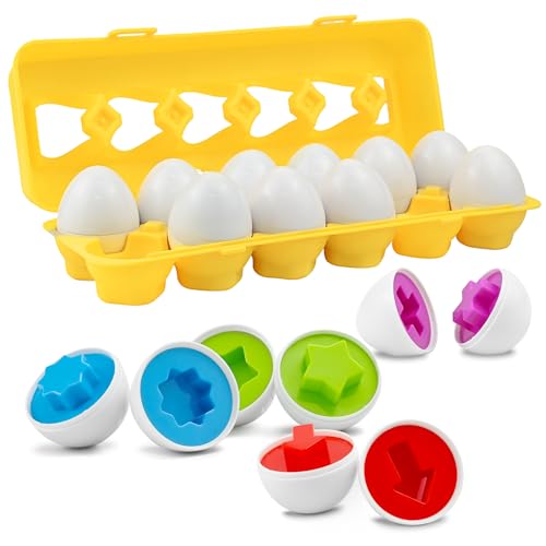 Matching Eggs 12 x egg toys in different shapes, promote the shape, colour and sorting skills of sorting game from 3 years, children, suitable as a Christmas, children's party, Easter, birthday gift von twirush