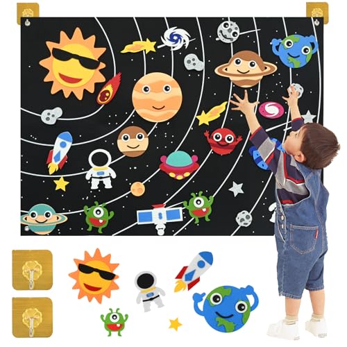 Solar System Children with 61 Felt Figures-Sternenhimmel Filz-Lernwandsticker für Kinder | Sonnensystem & Planeten | Montessori-Lernspielzeug | Geschenkidee für Girls Jungen ab 3 Jahren von twirush