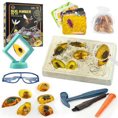 twirush Ausgrabungsset für Kinder ab 6 - Castle Excavation Set for Children, Amber Excavation Set with 6 Artificial Insect Fossils, Experiments for Children from 6, 10-teiliges Ausgrabungsset. von twirush