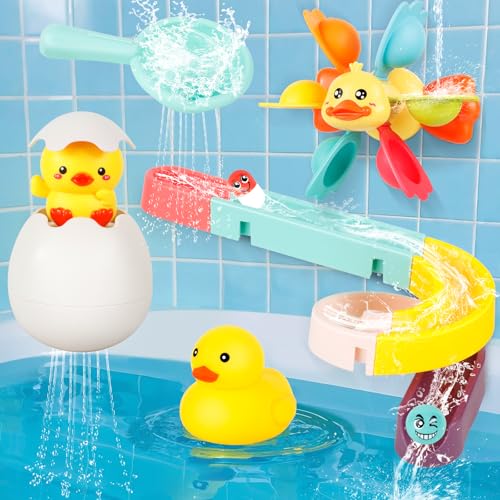 twoonto Badespielzeug, Badewannenspielzeug mit Bahnspielspielzeug, Wassersprüh-Badewannenspielzeug, Sich drehendes Enten-Windmühlen-Wasserspielzeug für Jungen und Mädchen 3 4 5 6 Jahren von twoonto