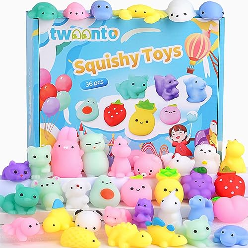 twoonto Mini Squishy Pack, Mochi Squishy Spielzeuge 36 Pcs, Moji Zappelspielzeug Kawaii Squishies Partytütenfüller, Stressabbau Spielzeug für Kinder Erwachsene Weihnachts Geburtstagsgeschenk von twoonto