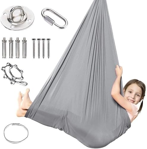 Sensory Swing Indoor, Sensory Sock Therapy Swing Children ADHD And Autism Outdoor, Swing Cloth, Nest Swing, Hanging Chair, Hypersensitivity Exercise, Deep Game Therapy Device(Grau,150x280CM/59x110in) von tylxayoxa