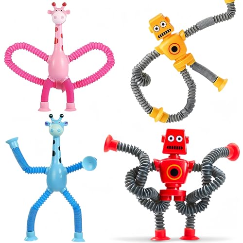 4 Stück Teleskop Saugnapf Spielzeug Giraffe Spielzeug Roboter Pop Röhren Sensorik Spielzeug Eltern Kind Spielzeug zum Stressabbau Wird Verwendet, um Stress und Ängste zu Reduzieren von tyokas