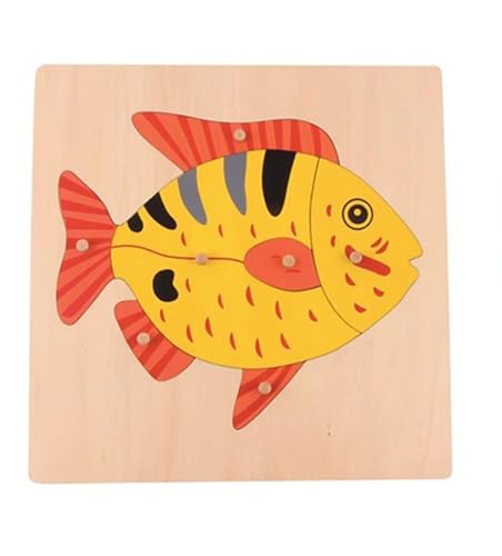 tysdyzgs Montessori Kleiner Fisch Holzpuzzle, handgegriffene Tafel Tafel Früherziehung Hand-Auge-Koordination von tysdyzgs