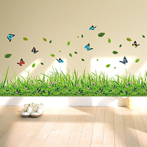ufengke® Grünes Gras Blumen Schmetterlinge Wandsticker, Wohnzimmer Schlafzimmer Baseboard Entfernbare Wandtattoos Wandbilder von ufengke