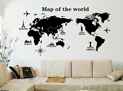 ufengke® Reisen Um Die Welt Weltkarte Wandsticker, Wohnzimmer Schlafzimmer Entfernbare Wandtattoos Wandbilder, A von ufengke