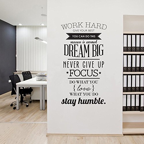 ufengke Motivationen Work Hard Sticker Zitat und Buchstaben inspirierte Wörter, einfache Dekoration, abnehmbar, DIY, Vinyl, Wandaufkleber für Wohnzimmer, Schlafzimmer von ufengke