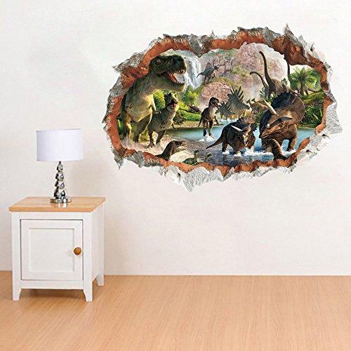 ufengke Wandtattoo Dinosaurier im Fluss, 3D-Aufkleber, 3D-Effekt, 3D-Effekt, außen an der Wand, zerbrochen, Dekoration, abnehmbar, DIY, Vinyl, Wand, Haus, Aufkleber für Wohnzimmer Schlafzimmer von ufengke