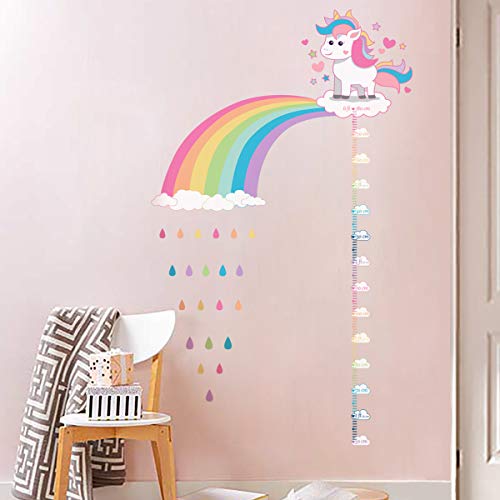 ufengke Wandtattoos Einhorn Regenbogen Messlatten Wandsticker Wandaufkleber Wolken Regentropfen für Kinderzimmer Mädchen Wohnzimmer von ufengke