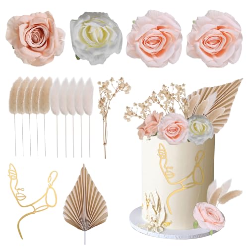 21 Stk Boho Kuchendekorationsset Tortendeko, Künstliche Rosenblüten, Getrocknete Blumenstrauß, Palmblätter, Minimalistisches Acryl Damengesicht, Wiederverwendbare DekoTorte für Geburtstags 21 Stk Boho Kuchendekorationsset Tortendeko, Künstliche Rosenblüten, Getrocknete Blumenstrauß, Palmblätter, Minimalistisches Acryl Damengesicht, Wiederverwendbare DekoTorte für Geburtstags von uinnossvc