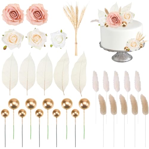35 Stk Boho Kuchendekorationsset, Künstliche Rosenblüten, Magnolienblätter, Schweif Gras, Gerste, Getrocknete Blumenstrauß Bälle, Wiederverwendbare DekoTorte für Geburtstags, Hochzeitsfeiern 35 Stk Boho Kuchendekorationsset, Künstliche Rosenblüten, Magnolienblätter, Schweif Gras, Gerste, Getrocknete Blumenstrauß Bälle, Wiederverwendbare DekoTorte für Geburtstags, Hochzeitsfeiern von uinnossvc
