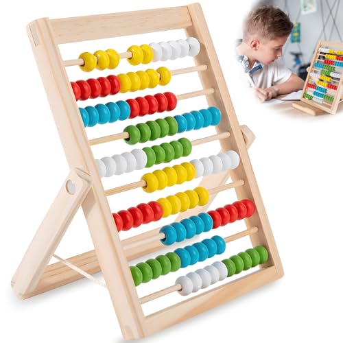 Rechenschieber Grundschule, Zählhilfe Kinder Rechenschieber Kinder, Abakus Grundschule, Abakus aus Holz, Zählkasten für Mathematikunterricht, 100 Bunte Perlen, Mathe Aufklärungsspielzeug für Kinder von uinnossvc