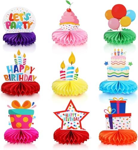 uinnossvc 9 Stück Wabenbälle Tischdeko, Honeycomb Party Dekorationen, Kindergeburtstage Party Tischdeko, Bienenwabe Mittelstücke Geburtstag für Jungen Mädchen von uinnossvc