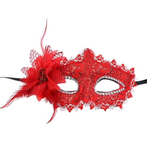 ulafbwur Dress-up Sparkling Flower Half Face Guard with Sequin Design Ultralight Cosplay Halloween Masque for Parties Photography Props Half Face Guard Red von ulafbwur