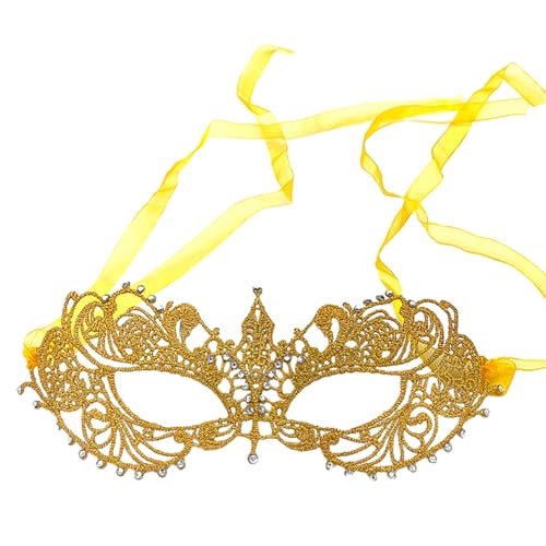 ulafbwur Exquisite verzierte Maske Exquisite Spitze Halbgesichtsmaske mit Dekoration für Halloween Party Cosplay Bühnenzubehör Golden One Size von ulafbwur
