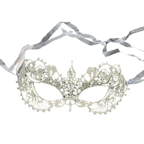 ulafbwur Exquisite verzierte Maske Exquisite Spitze Halbgesichtsmaske mit Dekoration für Halloween Party Cosplay Bühnenzubehör Silber Einheitsgröße von ulafbwur
