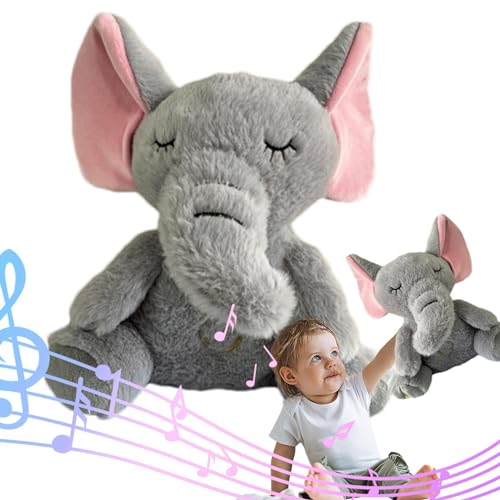 Beruhigender Elefant mit Lichtern und Geräuschen, Elefanten-Plüschtier | Wiegenspielzeug mit Musik und Lichtern | Atmungsfunktion Spielzeug für Wiege mit Musik, Schnuller, von ulapithi