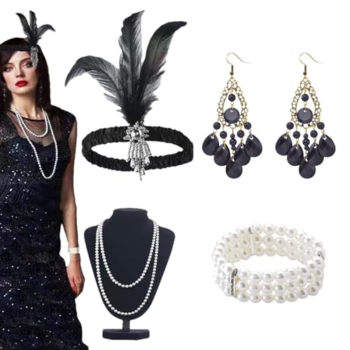 Flapper Partyzubehör, 1920er-Jahre-Partyzubehör, 4-teiliges Klapp-Stirnband-Kostüm, elegante Vintage-Partygeschenke, 20er-Jahre-Mode-Themen-Set für Flapper Partyzubehör, 1920er-Jahre-Partyzubehör, 4-teiliges Klapp-Stirnband-Kostüm, elegante Vintage-Partygeschenke, 20er-Jahre-Mode-Themen-Set für von ulapithi