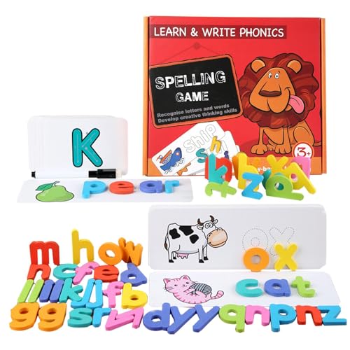 Lernspielzeug für Kleinkinder, Wortkarten, Lernaktivitäten für Kleinkinder – Wiederverwendbare und löschbare Wortspiele | 26 Buchstaben des Alphabets in leuchtenden Farben, Spielzeug von ulapithi