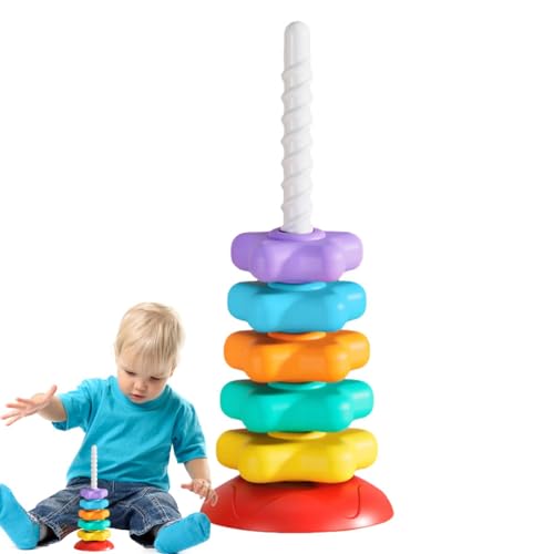 Stapelturm mit Sternen, stapelbares Spielzeug für Kleinkinder, Regenbogen-Ringstapel, Sternenform, stapelbares Lernspielzeug für Kinder ab 6 Monaten von ulapithi