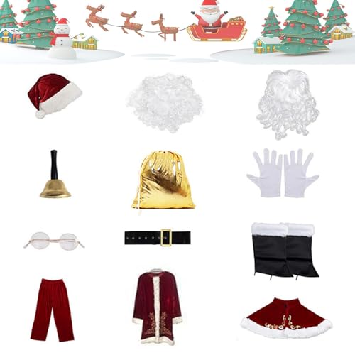 Weihnachtsmannkostüm für Männer, Weihnachtsmann-Cosplay-Set | 12 x Weihnachtsmann-Kostüm-Set, Cosplay-Weihnachtsmann-Kostüm, bequemes Weihnachtsmann-Outfit für Erwachsene für Heiligabend, Party Weihnachtsmannkostüm für Männer, Weihnachtsmann-Cosplay-Set | 12 x Weihnachtsmann-Kostüm-Set, Cosplay-Weihnachtsmann-Kostüm, bequemes Weihnachtsmann-Outfit für Erwachsene für Heiligabend, Party von ulapithi