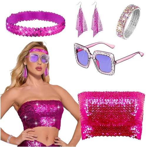 Disco Zubehör für Damen, 70er Jahre Disco Zubehör – Damenkostüm mit Pailletten , Kostümzubehör mit Pailletten, 5 Stück, für Festivals, Feiern, Bühne Disco Zubehör für Damen, 70er Jahre Disco Zubehör – Damenkostüm mit Pailletten , Kostümzubehör mit Pailletten, 5 Stück, für Festivals, Feiern, Bühne von ulapithi