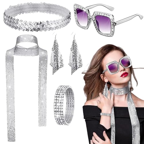 ulapithi Disco Zubehör für Damen, Disco-Halskette | Kostümzubehör für 70er Jahre Tanzparty | Pailletten-Schal, Sonnenbrille, Stirnband und Ohrringe für Mottoparty ulapithi Disco Zubehör für Damen, Disco-Halskette | Kostümzubehör für 70er Jahre Tanzparty | Pailletten-Schal, Sonnenbrille, Stirnband und Ohrringe für Mottoparty von ulapithi
