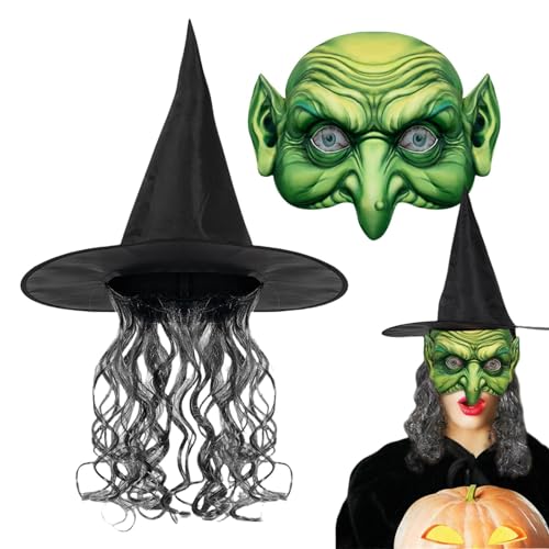 Halloween Hexe Gesichtsbedeckung, Halloween Hexenhüte Set | Halloween Hexe Gesicht Frauen | Hexe Gesicht Gesichtsbedeckung für Rollenspiele, Zubehör von ulapithi