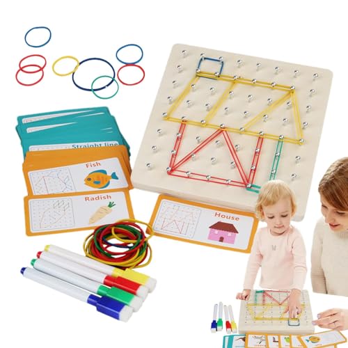 ulapithi Holzpuzzle-Brett für Kleinkinder, Holz-Peg-Puzzles, Manipulatives Material für Montessori-Spielzeug, STEM-Puzzle Feinmotorikspielzeug, Nagelbrett mit Gummibändern, Lernspielzeug für Jungen von ulapithi