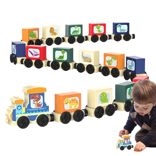 ulapithi Magnetische Züge, Holzeisenbahn-Set - Dinosaurier-Fahrzeug, Holz-Magneteisenbahn | Holzeisenbahn-Spielzeug, Montessori-Lernspiel für Kinder, Jungen und Mädchen von ulapithi