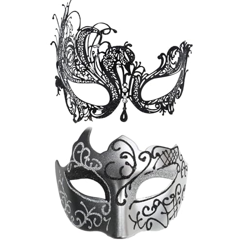 Maskerade-Set für Paare, Maskerade-Set für Paare | 2 x Vintage-Gesichtsabdeckungen – glitzernde Maskerade-Masken-Set, Zubehör von ulapithi