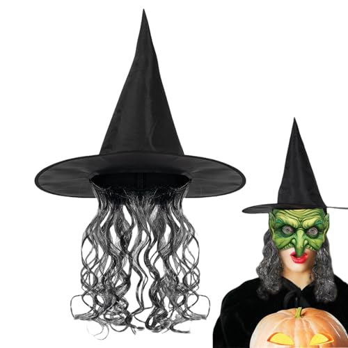 Schwarze Hexe Perückenhut, Halloween-Hexenperückenhut – Halloween-Kostüm-Gesichtsbedeckung | Hexe Rollenspiel Party Gesicht Maskerade Halloween von ulapithi