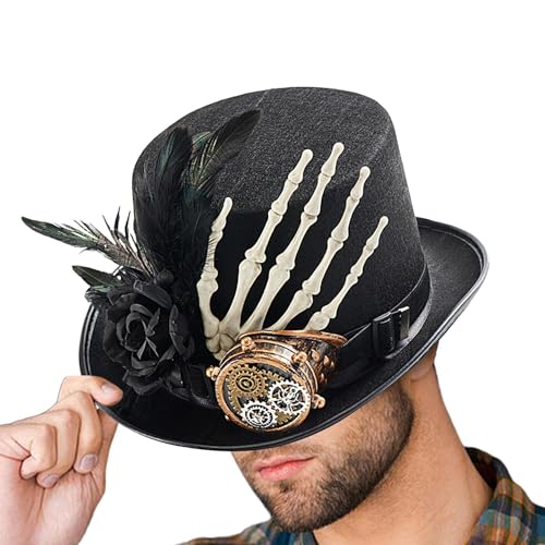 ulapithi Schwarzer Steampunk-Hut, Steampunk-Hut, Steampunk-Hut, Skelett-Handheld, Gothic-Cosplay-Kostüme, Uni, für Partys, Festivals ulapithi Schwarzer Steampunk-Hut, Steampunk-Hut, Steampunk-Hut, Skelett-Handheld, Gothic-Cosplay-Kostüme, Uni, für Partys, Festivals von ulapithi