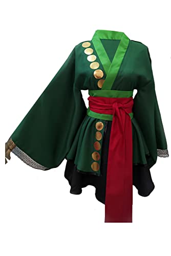 Anime Einteiler Roronoa Zoro Cosplay Kostüm Lolita Kimono Robe Kleid Rock Outfits Halloween Anzug Grün Frauen mit Gürtel (XXL, Roronoa Zoro Kleid) von ulesoke