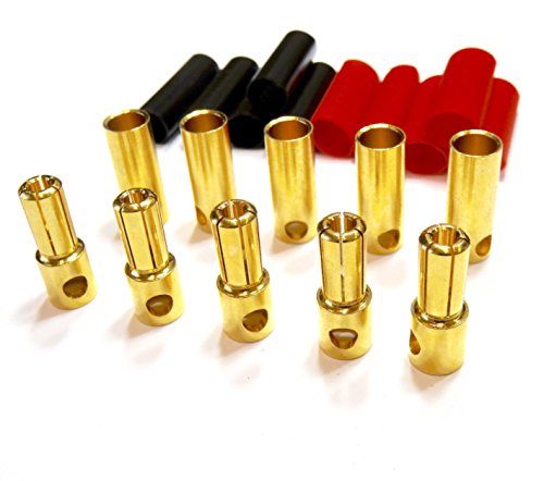 ulex 10 Paar (20 Stück) 5,5mm 5.5mm Goldkontaktstecker Goldstecker Stecker Buchse Male Female Hochstrom inkl. Schrumpfschlauch für Lipo Akku ESC bis 120A von Mr.Stecker Modellbau® von ulex