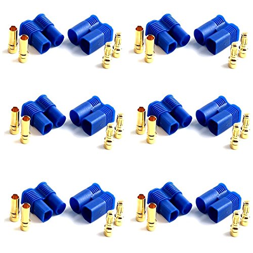 ulex 6X Paar (12 Stück) Original EC3 Premium Stecker Buchse 3,5mm 3.5mm Male Female Goldstecker Goldkontaktstecker 60A Dauerstrom für ESC Lipo Akku RC Modellbau von ulex