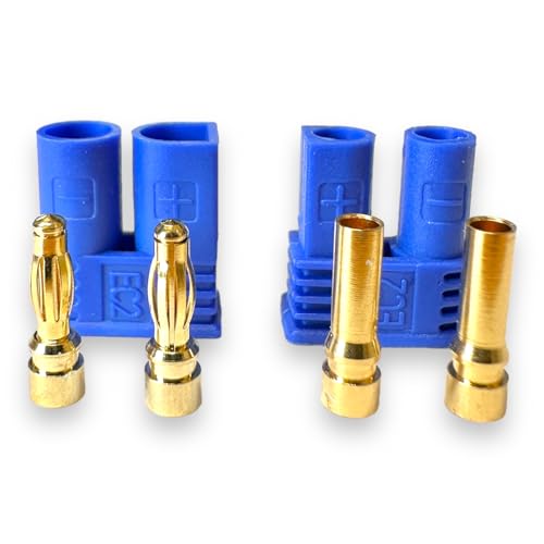 ulex 4 Paar (8 Stück) Original EC2 2Pin Premium Stecker Buchse Male Female Goldstecker Goldkontaktstecker 30A Dauerstrom für ESC Lipo Akkus Modellbau Blau von ulex